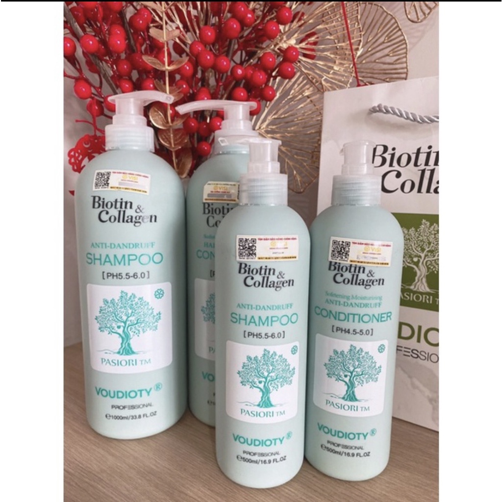 Cặp Dầu Gội Xả Biotin Collagen Ngăn Ngừa Rụng Tóc, Giảm Gàu, Kiềm Dầu, Phục Hồi Tóc Khô Xơ