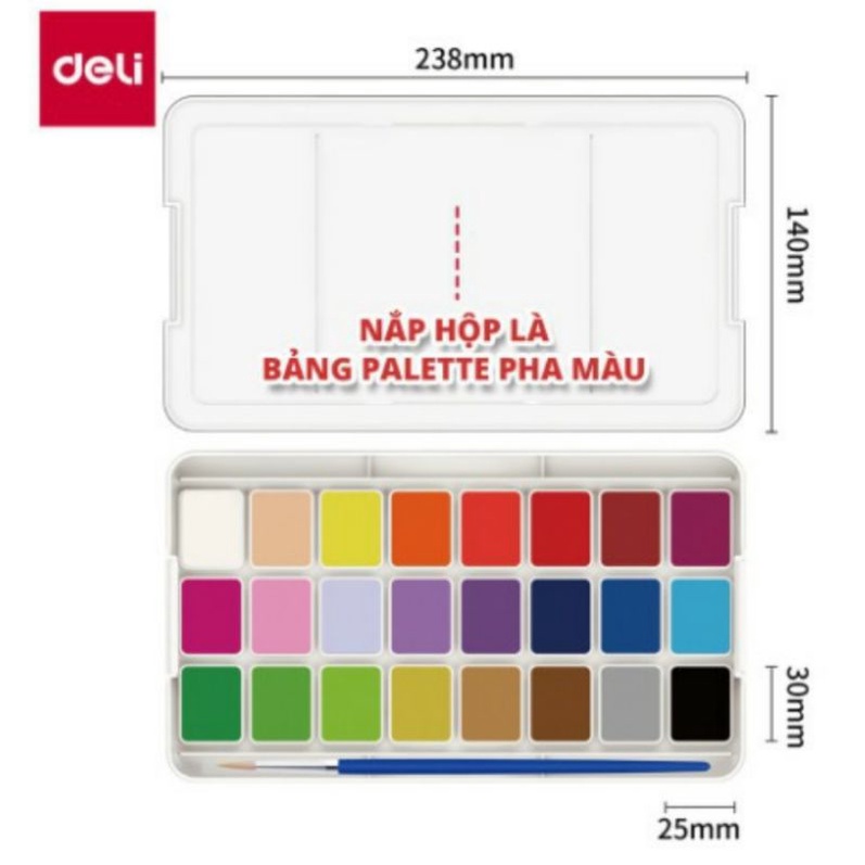 Màu nước dạng nén deli bộ 24 màu, Màu vẽ viên nén hạnh phúc kèm cọ vẽ