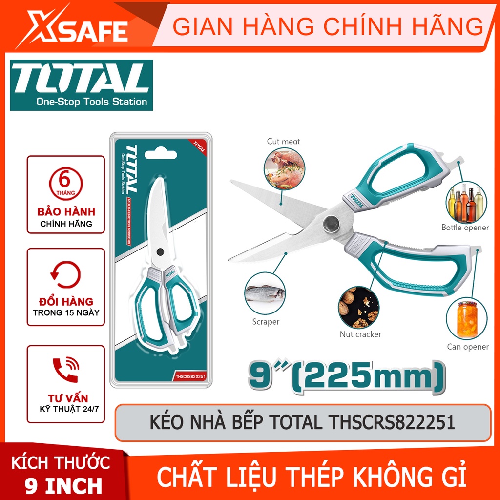 Kéo nhà bếp total THSCRS822251 225mm Dụng cụ cắt tỉa thép không gỉ, độ dày lưỡi 3.0mm, dùng cắt, khui, bẻ đai ốc, mở nắp