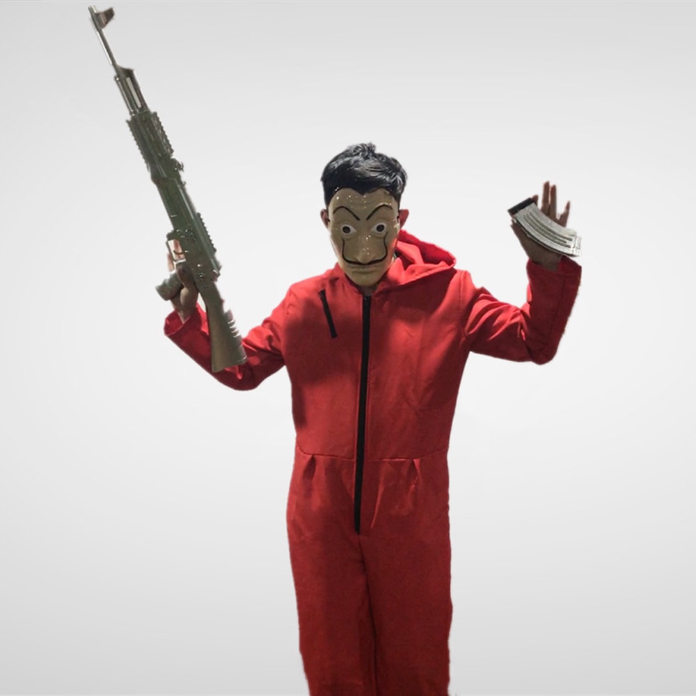 Bộ quần áo hóa trang Unisex money heist kèm mặt nạ phi vụ triệu đô thiết kế vải dù chắc chắn có khóa kéo