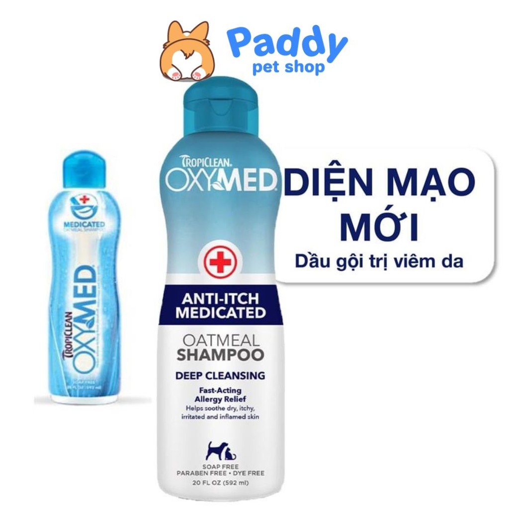 Sữa Tắm Ngừa Viêm Da & Cấp Ẩm Cho Chó Mèo Tropiclean Oxymed 592ml (Nhập khẩu Mỹ)