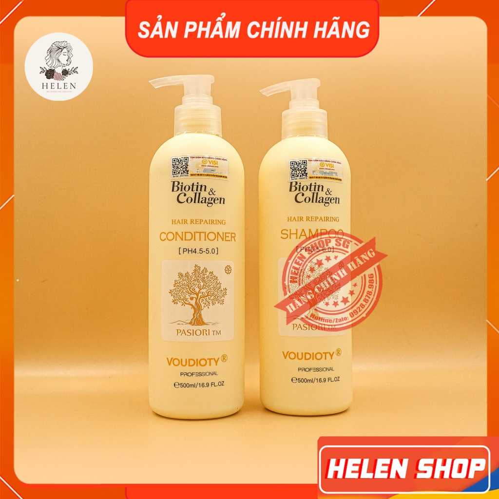 Cặp Dầu Gội Xả Phục Hồi Siêu Mượt BIOTIN Vàng - BIOTIN Collagen Reparing Voudioty