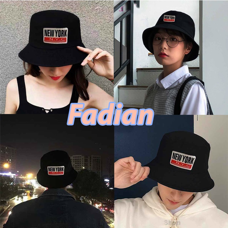 Nón Bucket nam nữ vành tròn phong cách Ulzzang Unisex thêu chữ NEW YORK CITY - Đen