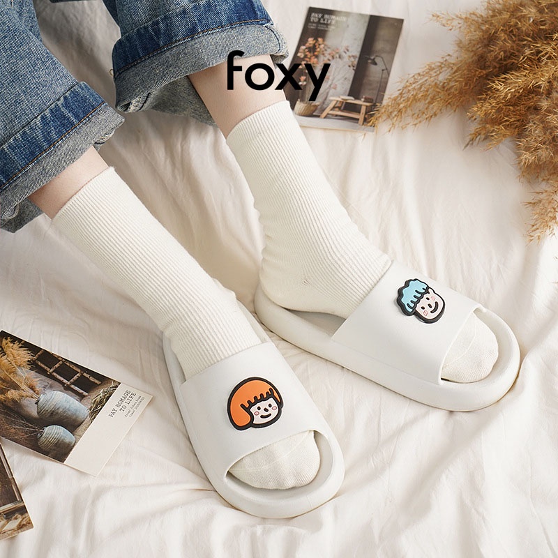 Dép Bánh Mì Nữ Quai Ngang FOXY Mẫu Mới Mùa Thu Đông 2021 Siêu Êm Hoạ Tiết Cặp Đôi Dễ Thương - FOX032