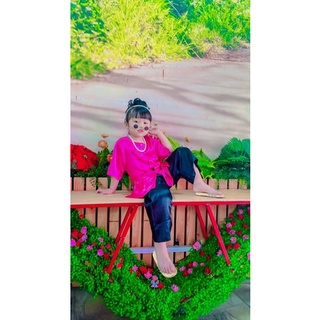 Bộ Bà Ba Lụa Kèm Khăn Rằn Bé Gái
