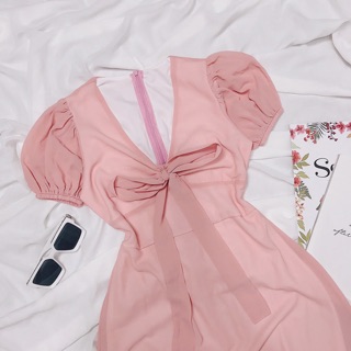 Đầm xoè voan thắt nơ ngực
