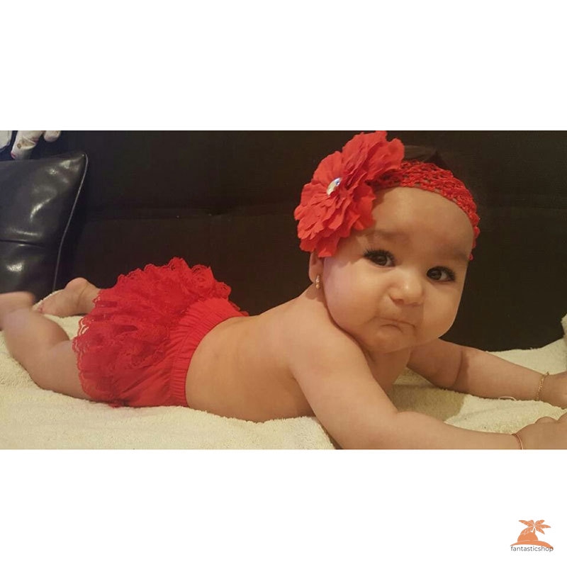 ☞Dây buộc tóc☜ Cute New Baby Girl Bloomers Diaper Cover Headband Set Newborn Ruffle Panties Lace Infant Shorts