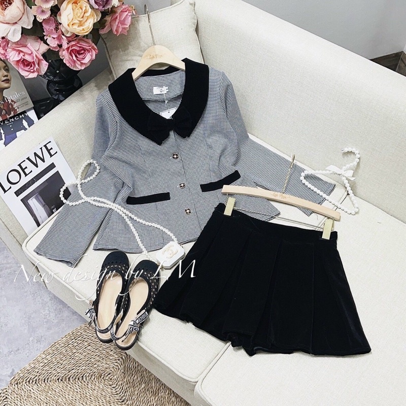 Set áo ziczac phối nhung