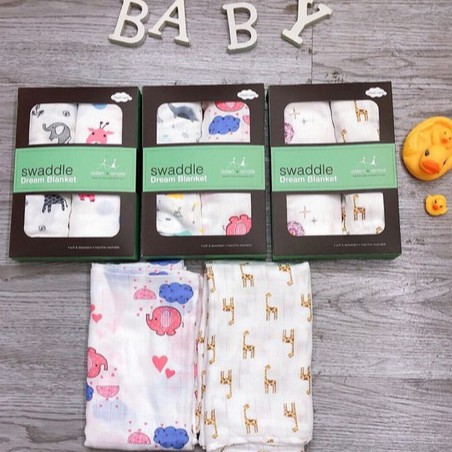 Set 2 Khăn Tắm , Khăn Quấn Sợi Tre Aden Anais Swaddle Cho Bé Loại Cao Cấp Có Hộp Đựng...