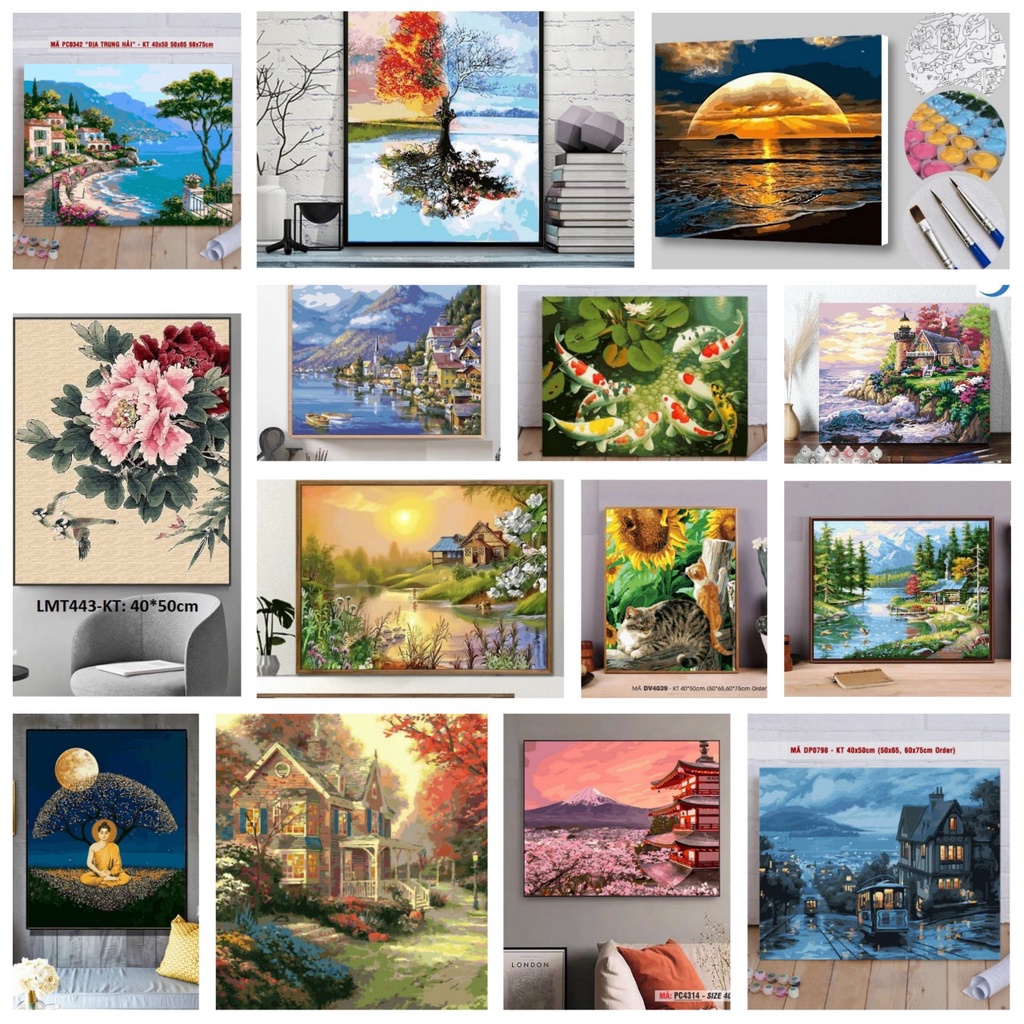 Tranh sơn dầu số hóa rẻ,đẹp-tranh tô màu theo số- tranh thiếu nữ, Tặng khăn,có khung 40x50-Moon shop-C2