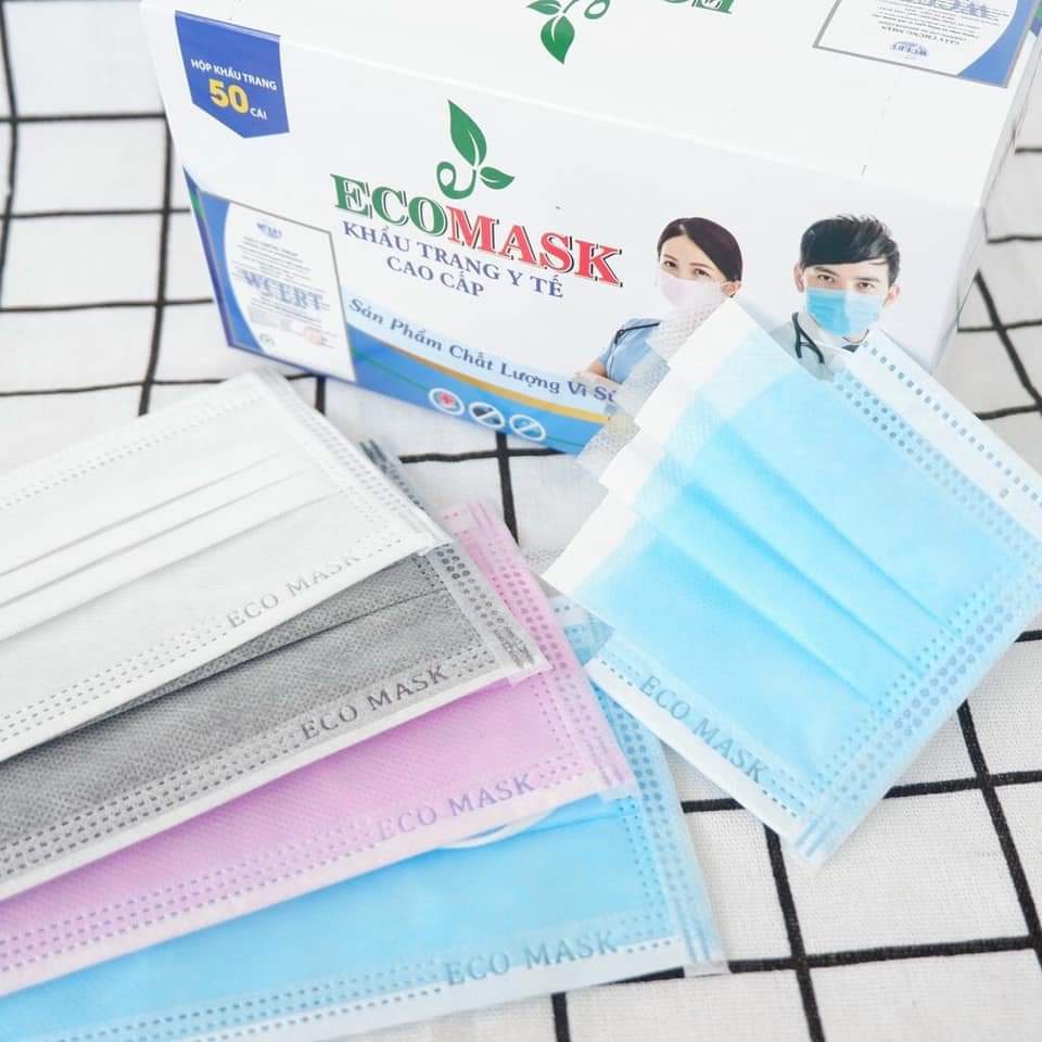 [50 cái] Khẩu trang y tế 4 lớp ECO Mask kháng khuẩn không thấm nước (màu xanh)