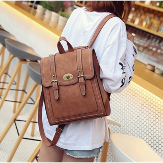 Balo nữ thời trang phong cách vintage balo vuông học sinh da pu ulzzang mx05