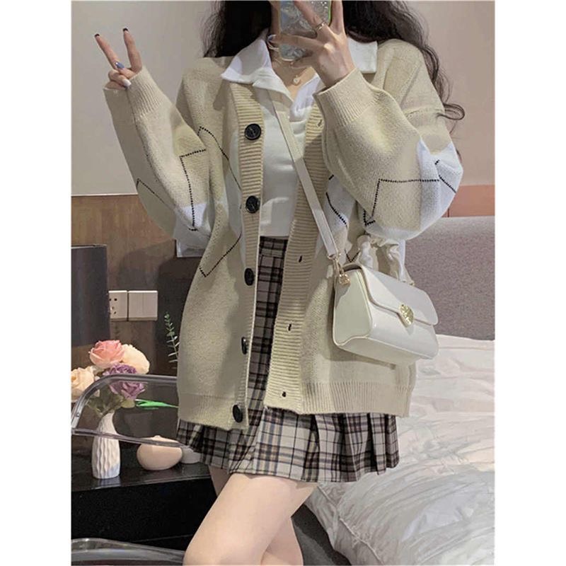 Áo Khoác Cardigan Nút Kẻ Hình Quả Trám Dáng Thời Trang Thu Đông Tay Dài | Smide Clothing