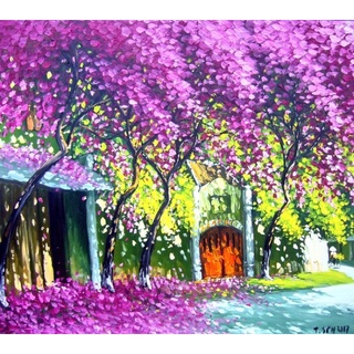 Tranh vẽ tay - phố hoa kt 30x30cm
