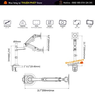 Giá Treo Màn Hình NB H100 - Hỗ Trợ Màn 22 - 35 Inch - Tay Treo Màn Hình Máy Tính Gắn Bàn Xoay 360 Độ