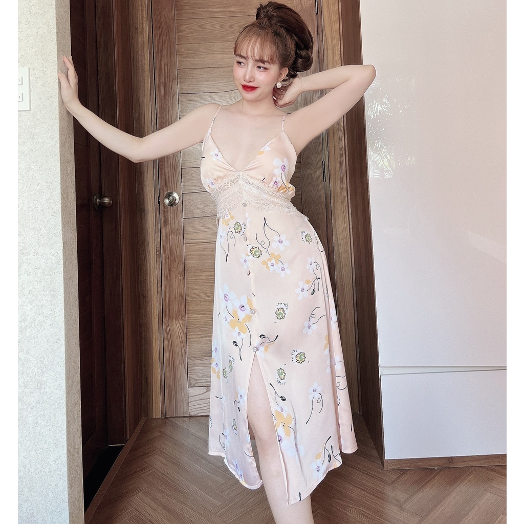 Váy Ngủ Nữ SOJUN Vải Latin Kết Nút Có Mút 43-60Kg