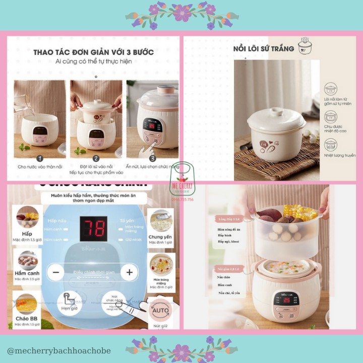 Nồi nấu cháo chậm Bear 0.8 lít