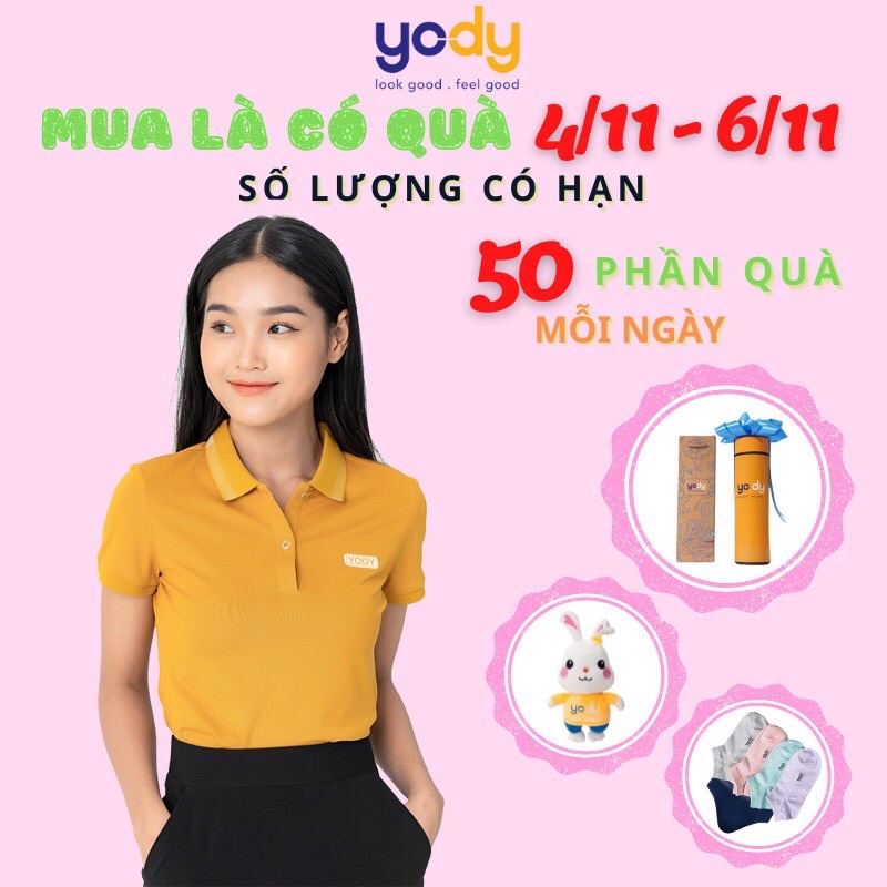 Áo Polo Nữ YODY Pique Mắt Chim Phối Bo, Dáng Cộc Tay Có Cổ Thoáng Mát APN3340