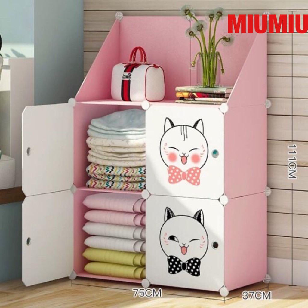 Tủ nhựa ghép MiuMiu 4  ngăn lớn  có thêm ô xéo trang trí để đồ