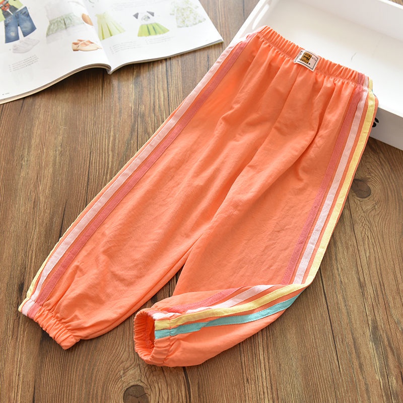 Quần nữ phiên bản Hàn Quốc quần thể thao cotton sọc cầu vồng