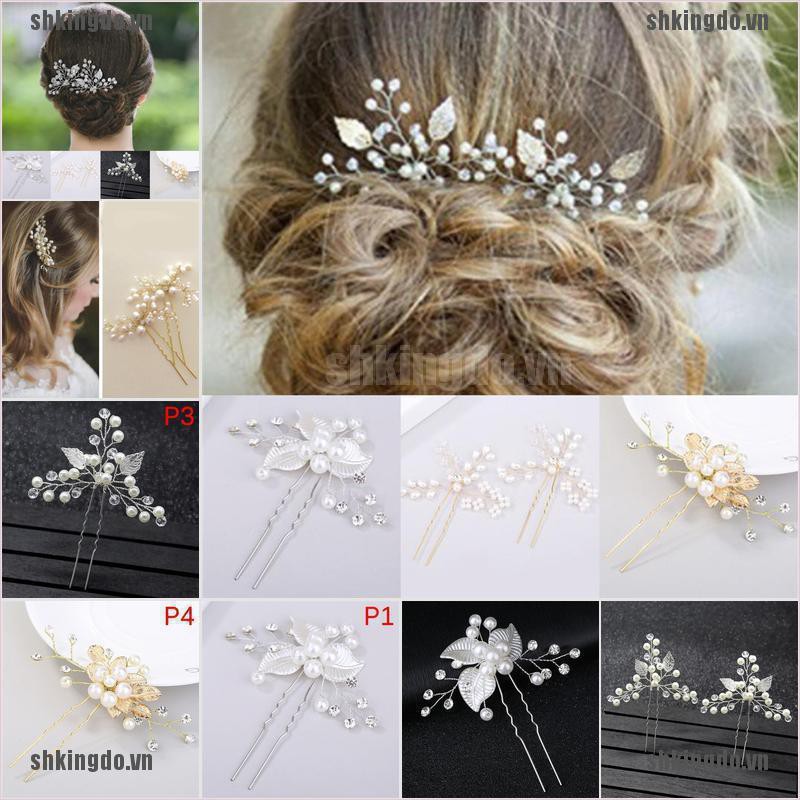 Trâm cài tóc hình hoa đính kim cương giả xinh xắn cho cô dâu