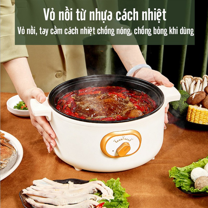 Nồi Lẩu Điện Chống Dính  Dung Tích 3L Công Suất 1000W Làm Nóng Nhanh Chống Bỏng Chống Giật