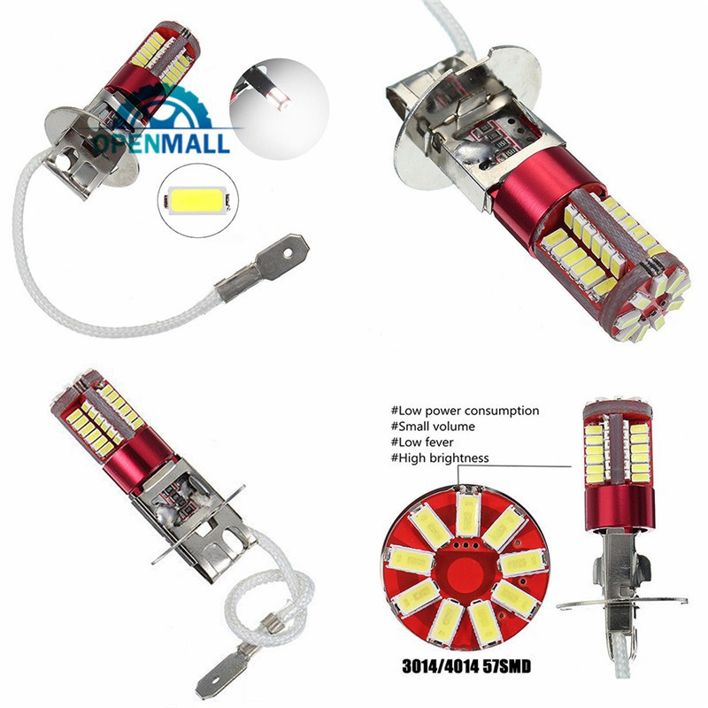 Đèn sương mù 4014 DC 57-smd LED H4 / 47 / H11 / H3 / H1 / 9006 12V 6000K chất lượng cao dành cho xe hơi