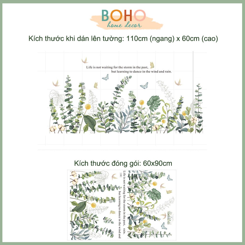 Decal dán tường cao cấp, tranh dán tường nhiều mẫu, độc, đẹp mẫu Dàn hoa lá BH09