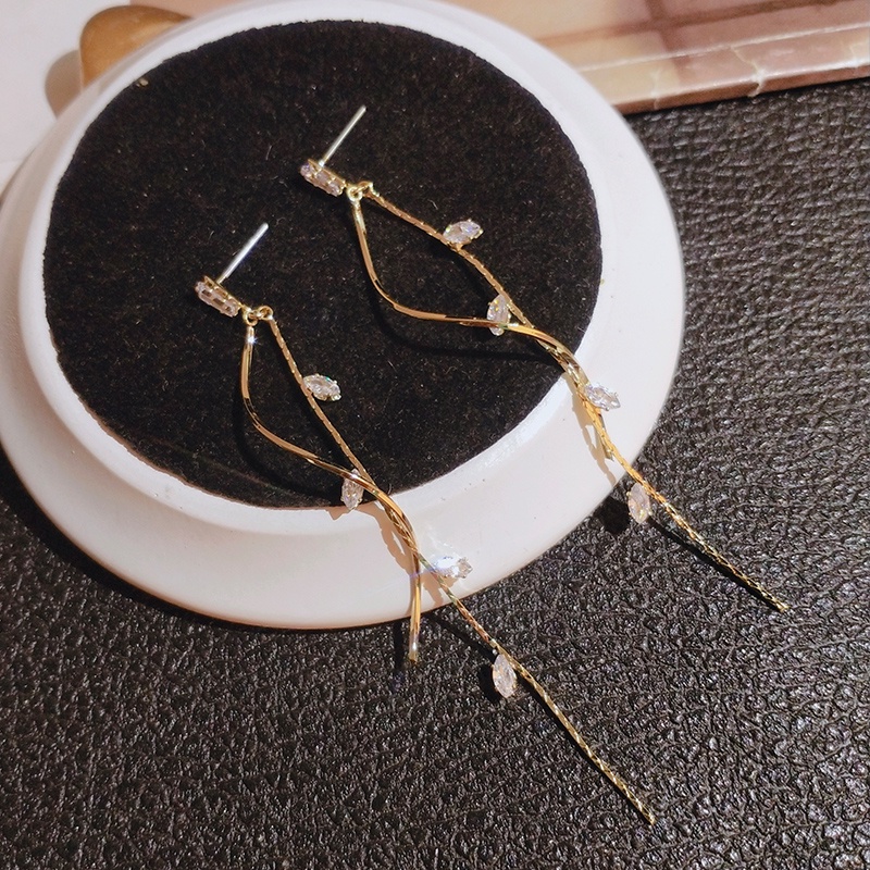 [Jiudolan] Khuyên Tai Tua Rua Dài Đính Đá Zircon Không Đối Xứng Thời Trang Cho Nữ