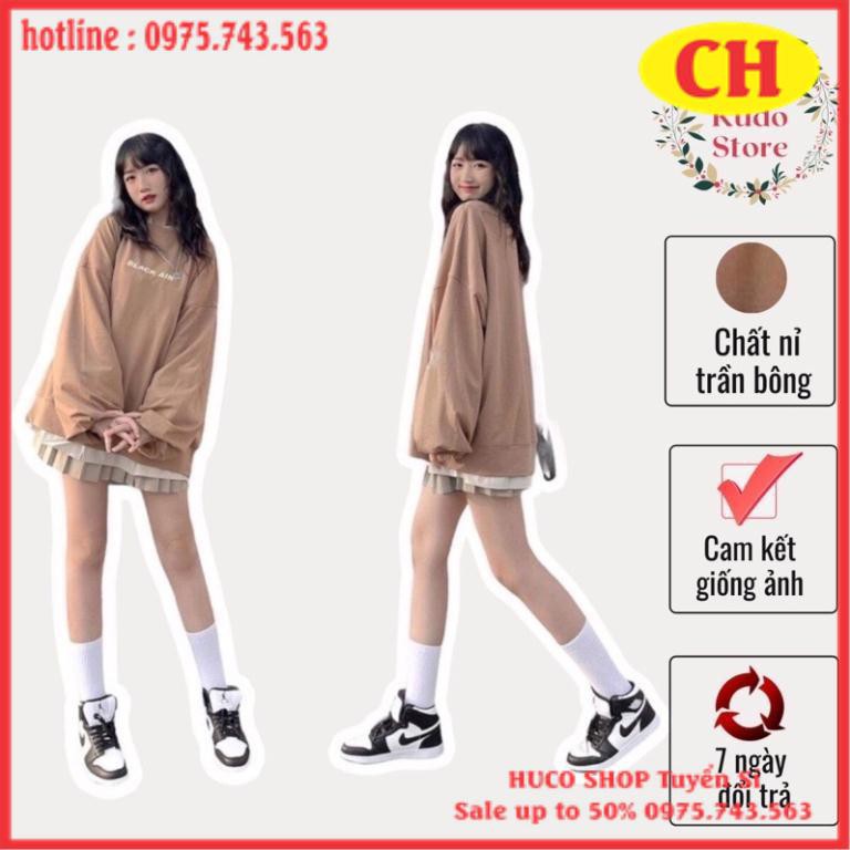 Áo Thun sweater Dài tay BLACK nam nữ, Áo nỉ cổ tròn trần bông màu nâu  tay bồng form thụng hodie unisex freesize | BigBuy360 - bigbuy360.vn