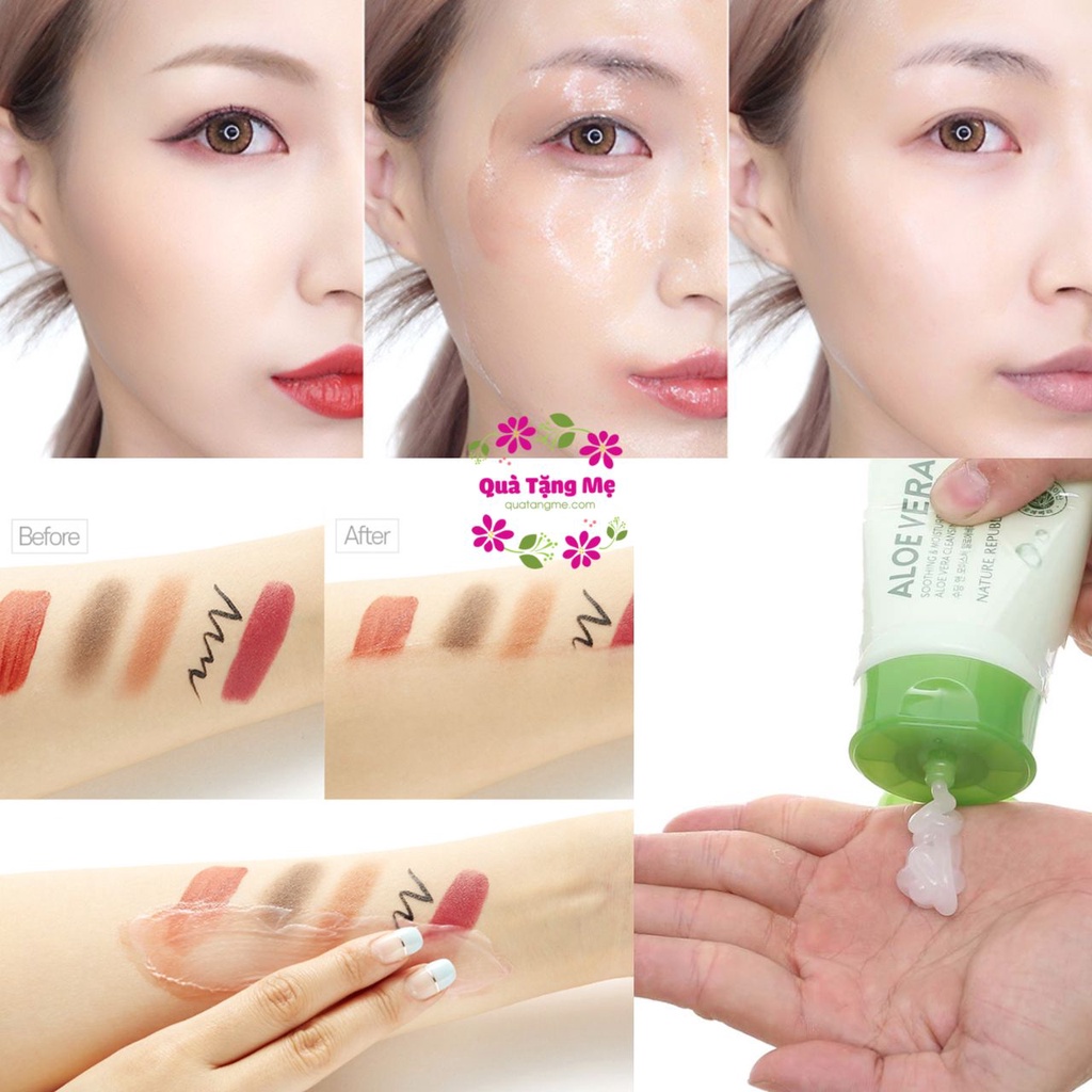 Kem tẩy trang cho mọi loại da Hàn Quốc Nature Republic Soothing &amp; Moisture Aloe Vera Cleansing Gel Cream 150ml Quatangme