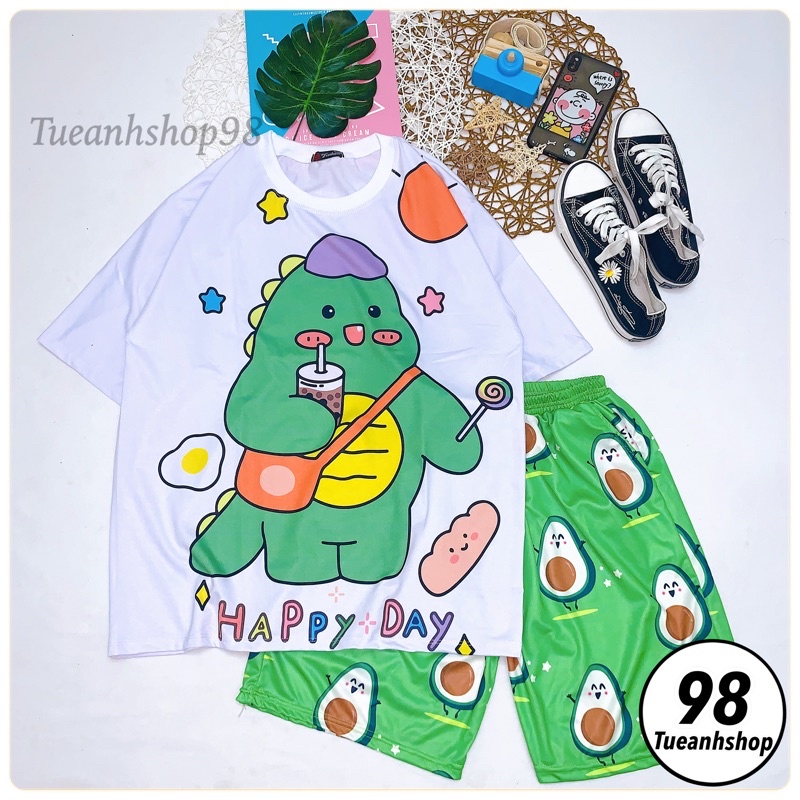 Set lững cartoon hoạt hình áo 3D + Quần đùi - Set bộ quần áo nữ Unisex Freesize 38-70kg - Đồ bộ nữ mặc nhà dễ thương