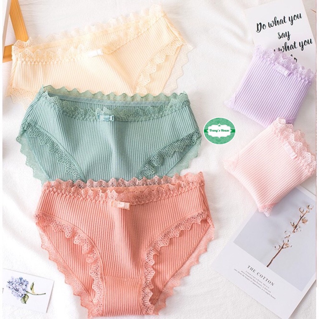 Set 5 Quần Lót Ren Nữ ❤️ FREESHIP ❤Quần Cotton gân tăm ren kháng khuẩn hàng cao cấp M01 | BigBuy360 - bigbuy360.vn