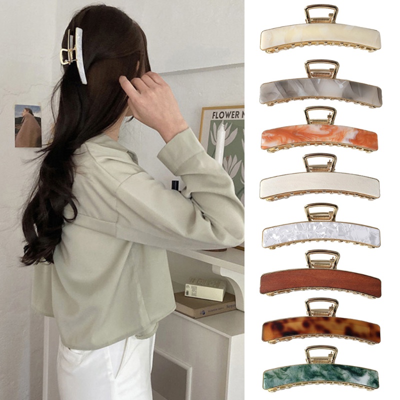 Kẹp Tóc Càng Cua Lớn Tráng Men Acetate Bằng Kim Loại Họa Tiết Đá Cẩm Thạch Cổ Điển Hàn Quốc Chống Trượt Cho Nữ