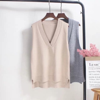 [KÈM ẢNH THẬT + SẴN] áo len gile vặn thừng xẻ tà vạt lệch ulzzang hàn quốc