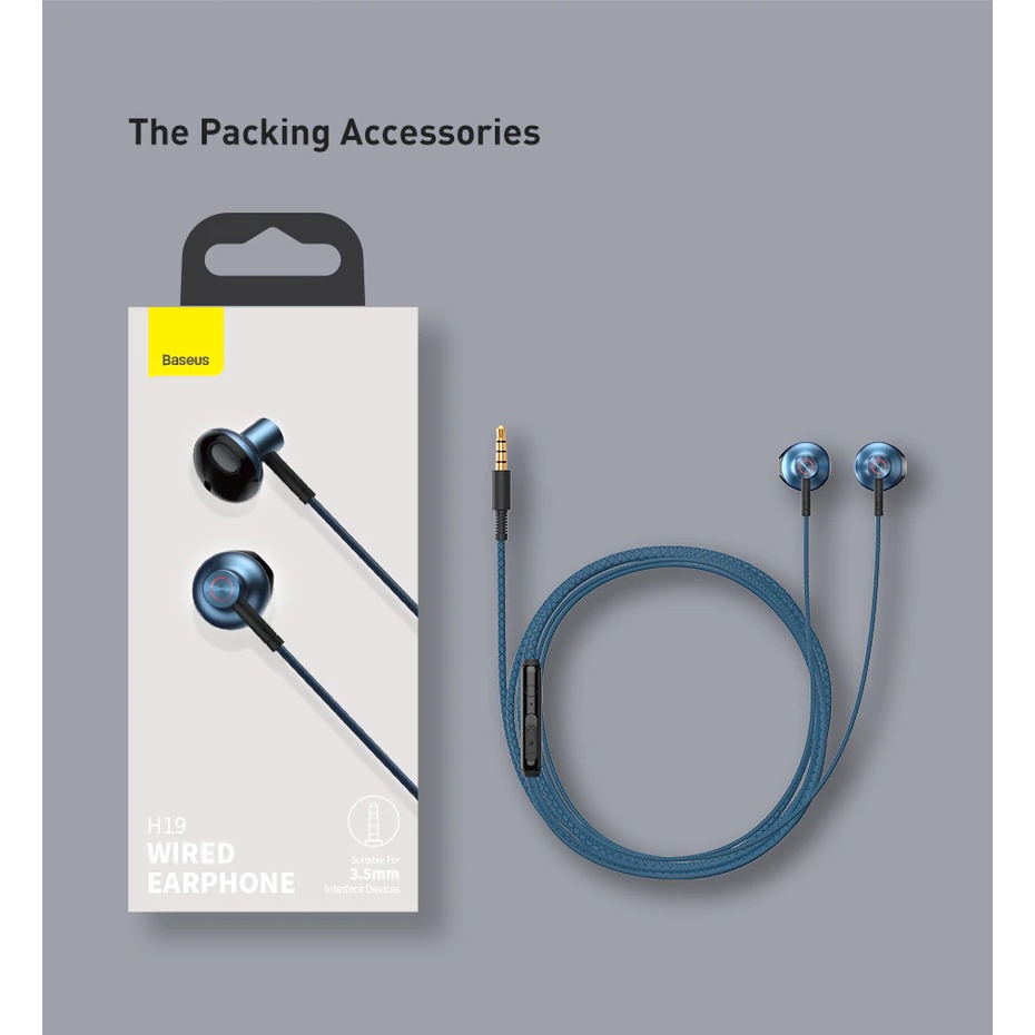 Tai nghe AUX 3.5mm Baseus Encok H19 Wired Earphone (6D surround, Deep Bass, with ECM Microphone for HD Calling)