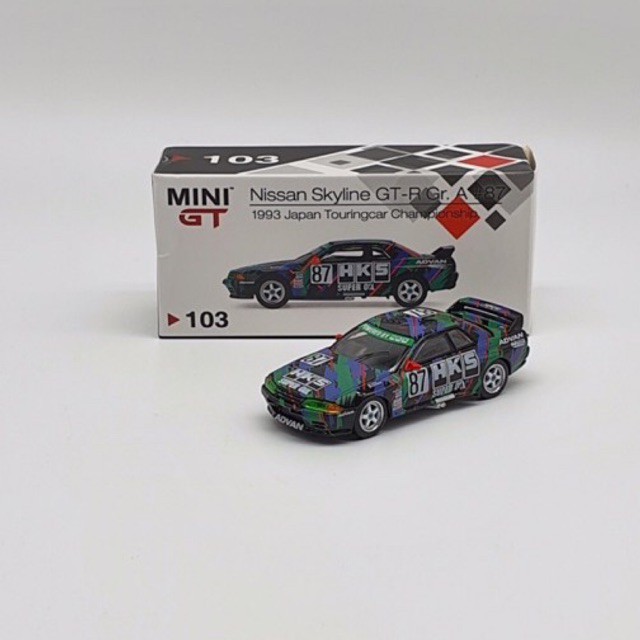 Xe Mô Hình Nissan Skyline GT-R (R32) Gr.A #87 HKS 1993 Japan Touringcar Championship 1:64 MiniGT ( Xanh Lá )