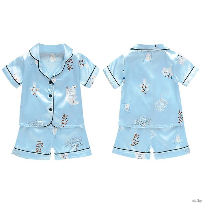ruiaike  Baby Kids Boys Girls Cartoon Sleepwear Set Short Sleeve Blouse Tops + Shorts 2pcs Pajamas Suits