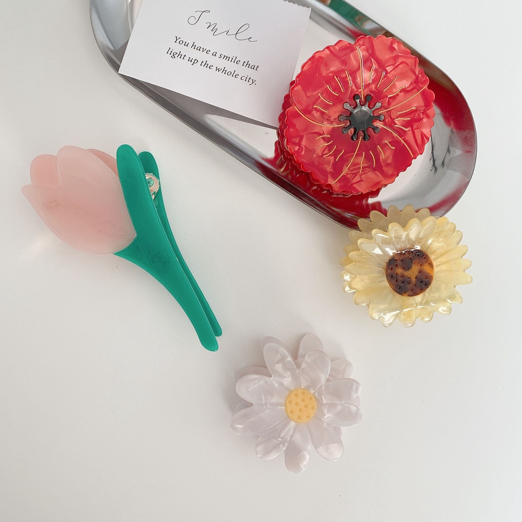 Kẹp Tóc Răng Lớn Hình Hoa Hướng Dương/Hoa Tulip Màu Sắc Tươi Sáng