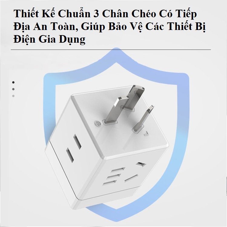 Ổ Cắm Điện Cube Đa Năng M16C, Ổ Cắm Chuyển Đổi 3 Chân Chéo, Gồm 2 Cổng Sạc USB 5V/2.4A, 1 Cổng Sạc Type C