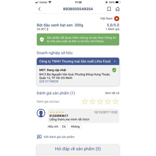Bột Đậu Xanh Hạt Sen Uống Liền 300g