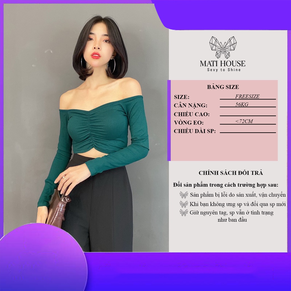 Áo CropTop Kiểu Bẹt Vai Tay Dài Ôm Body Nữ Trễ Vai Sexy Chất Thun Gân  Co Giãn Tốt Mati - YA044160