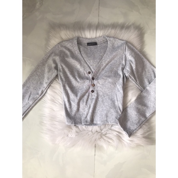 Áo thun nữ tay dài dáng ôm cúc ngực cổ tim/Áo croptop tay dài cúc ngực/Áo len tăm tay dài (Hình thật)