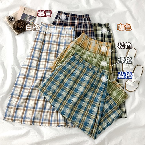 Chân Váy Chữ A Eo Cao Co Giãn Hoa Văn Kẻ Ô Dễ Phối Đồ Thời Trang