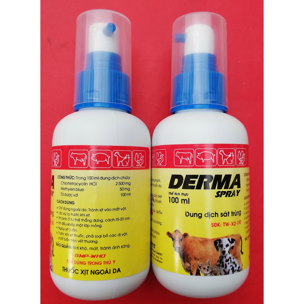 1 lọ DERMA Spray 100 ml Dung dịch sát trùng, Chuyên dùng cho gia súc bị lở mồm long móng, Chó mèo sát khuẩn vết loét