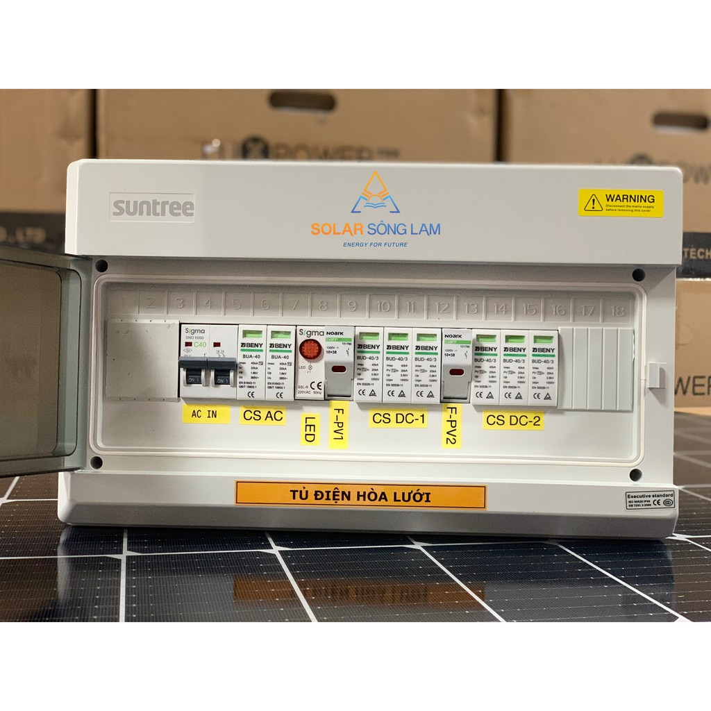 Tủ điện hòa lưới năng lượng mặt trời 5kw/2String Lắp Sẵn IP65 tích hợp Chống sét Lan truyền AC/DC