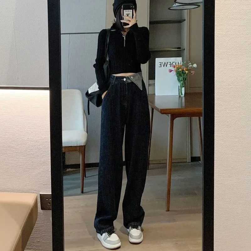 Quần jeans nữ COZOKC lưng cao ống rộng thời trang