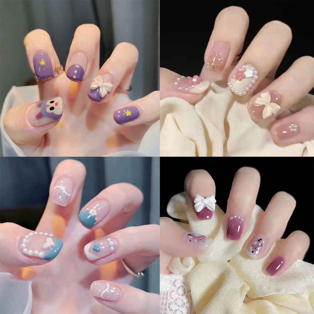 [Hàng mới về] Bộ 24 móng tay giả đầu nhiều họa tiết nghệ thuật có thể tháo ra