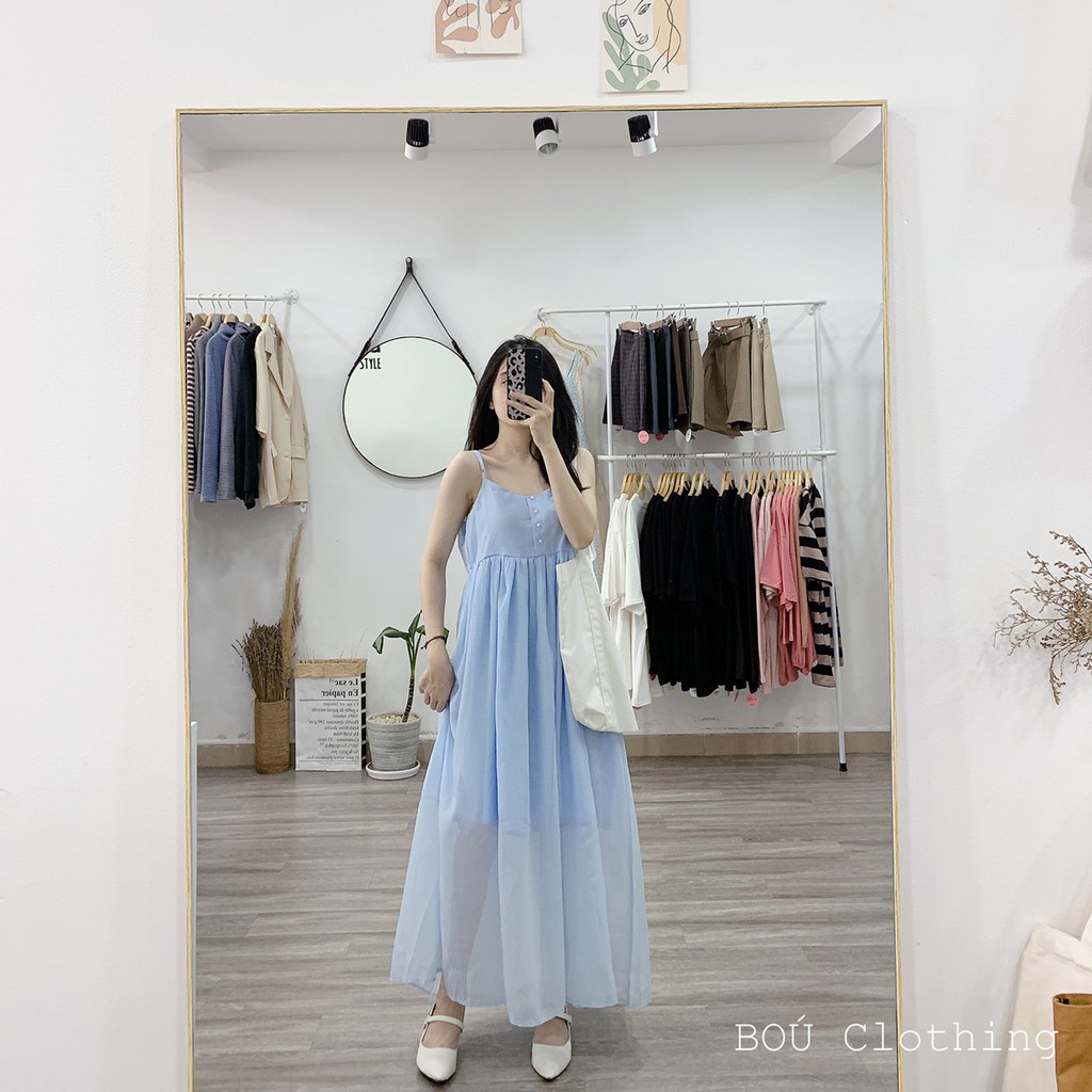 [Mã FATHANG5 giảm 10K đơn 50K] Maxi 2 dây babydoll xanh nút dọc cho Nữ | BigBuy360 - bigbuy360.vn