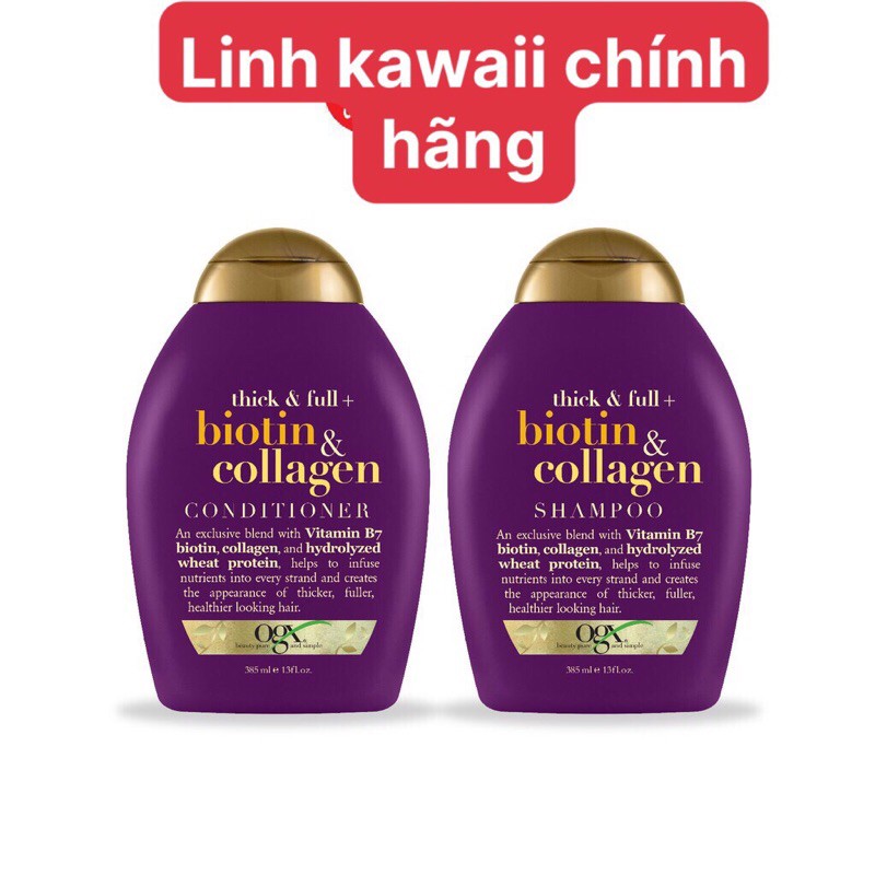 [ HÀ NỘI ] Bộ dầu gội và dầu xả OGX Thick &amp; full + biotin &amp; collagen 385ml/ chai